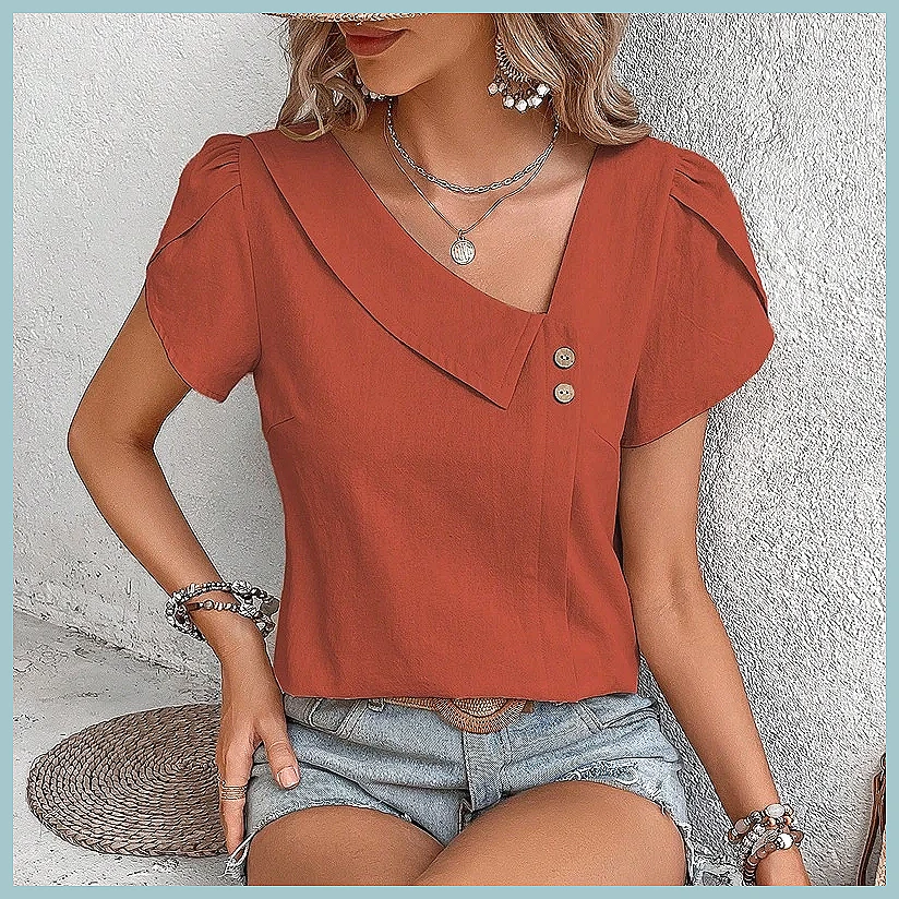2024 Summer Vintage Solid Colo - Blouses ulasan dan harga