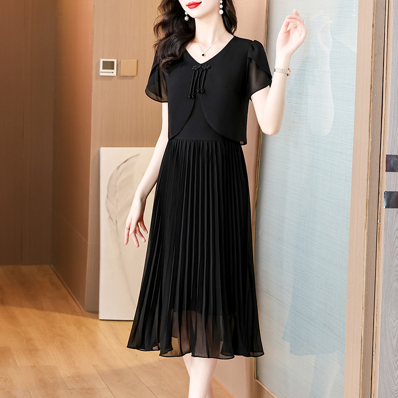 2025 Summer Solid Chiffon Casu - French Vintage Floral Midi Dress ulasan dan harga